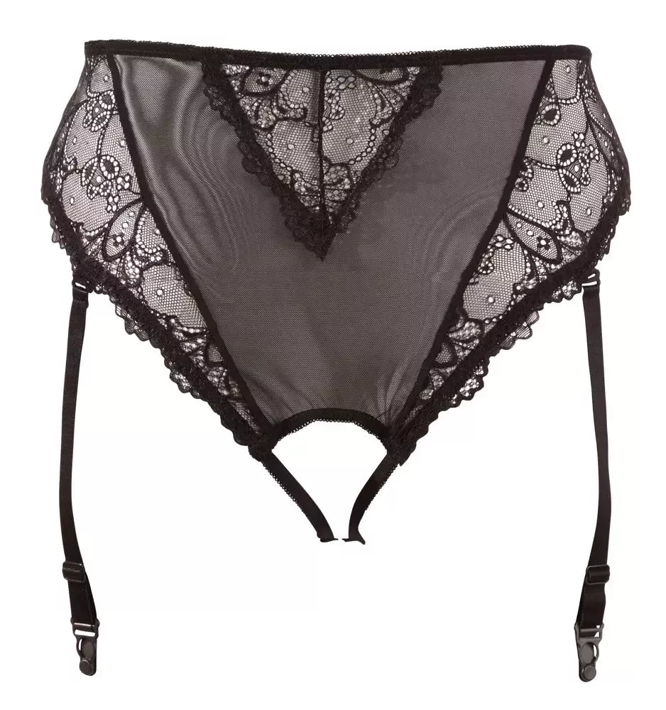 Cottelli Collection kojų laikiklių kelnaitės 4XL, aukštas liemuo, gėlėti nėriniai, juodos