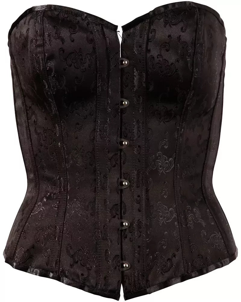 Cottelli Collection korsetas Black XL su brokato raštu ir raišteliais