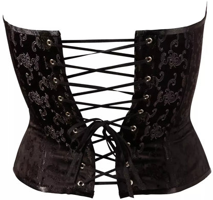 Cottelli Collection korsetas Black XL su brokato raštu ir raišteliais