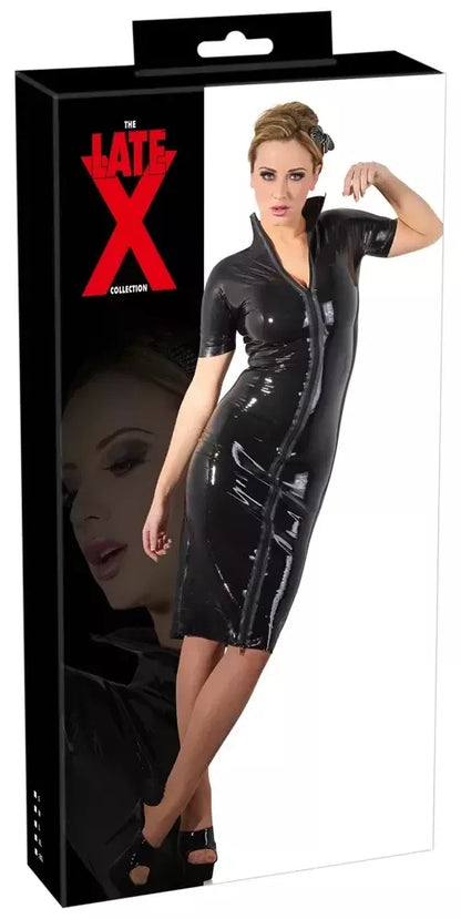 Cottelli Collection lateksinė suknelė 2XL su viso ilgio dvipusiu užtrauktuku, juoda