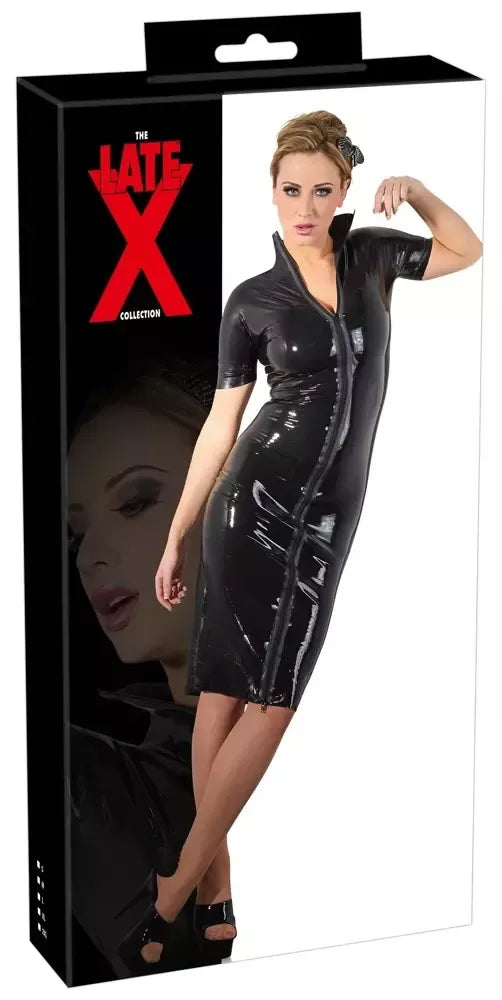 Cottelli Collection lateksinė suknelė 2XL su viso ilgio dvipusiu užtrauktuku, juoda