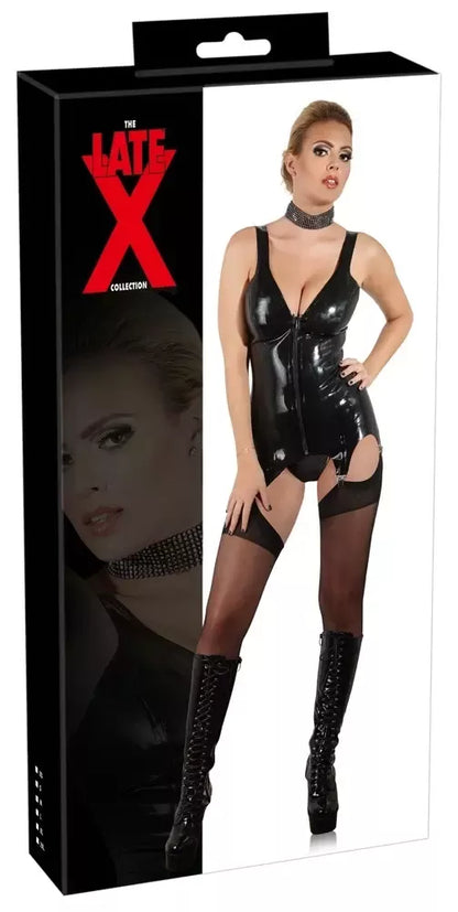 Cottelli Collection Latex Basque Black S – prigludęs liemuo, priekinis užtrauktukas