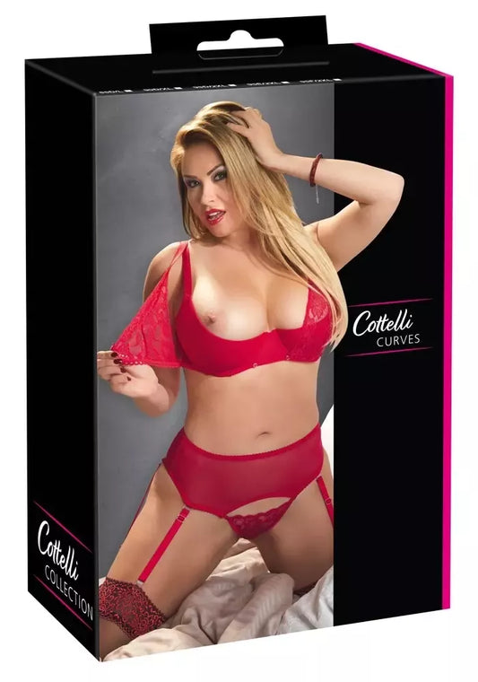 Cottelli Collection liemenėlės komplektas, raudona 90E/XL, nėriniai su nuimamomis detalėmis