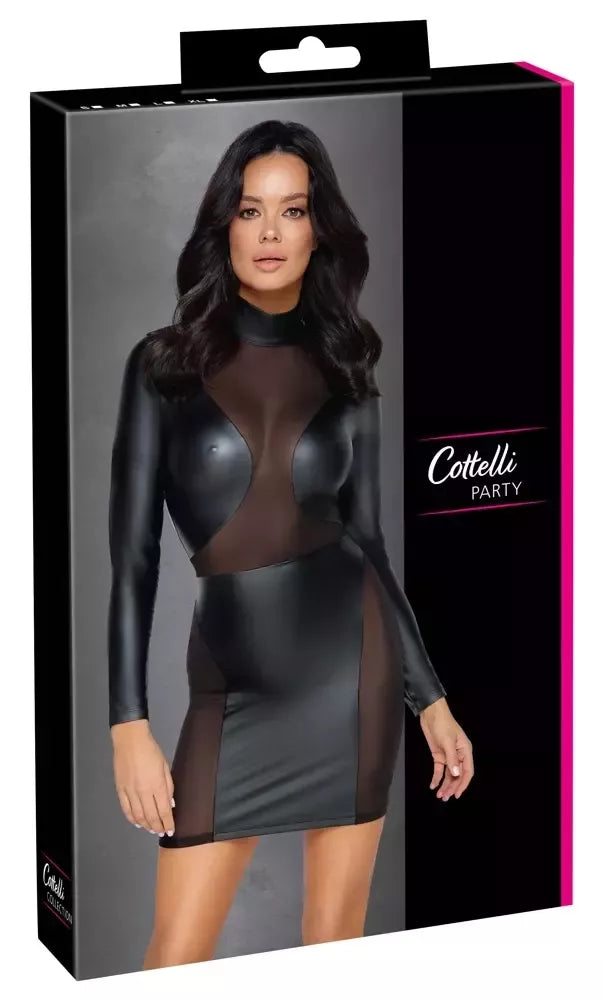 Cottelli Collection Long Sleeve Powernet suknelė, juoda, L