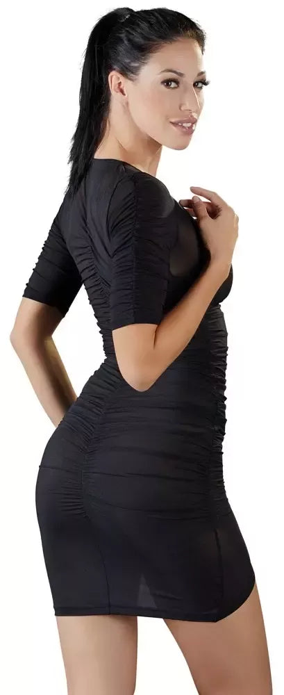Cottelli Collection Mini Dress S juoda su dekoratyviniais raukiniais