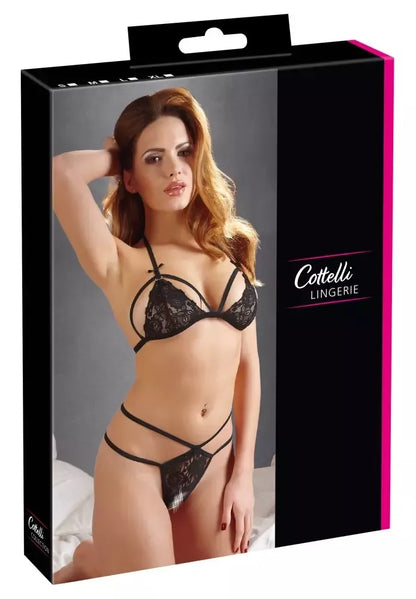 Cottelli Collection nėrinių komplektas, juodas, S – gėlėto tinklelio apatinio trikotažo ansamblis