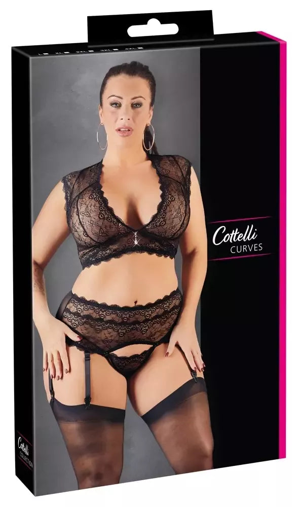 Cottelli Collection nėriniuotas apatinio trikotažo komplektas juodas 4XL su reguliuojamais dirželiais