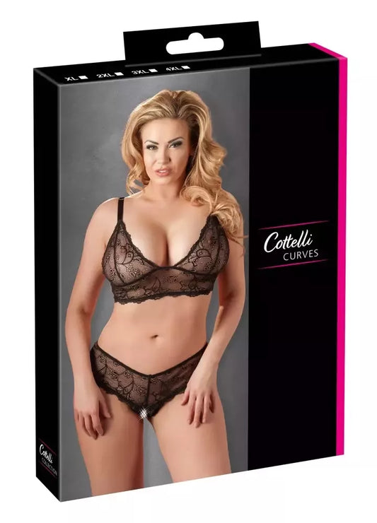 Cottelli Collection nėriniuotas apatinio trikotažo komplektas juodas XL su reguliuojamomis petnešėlėmis