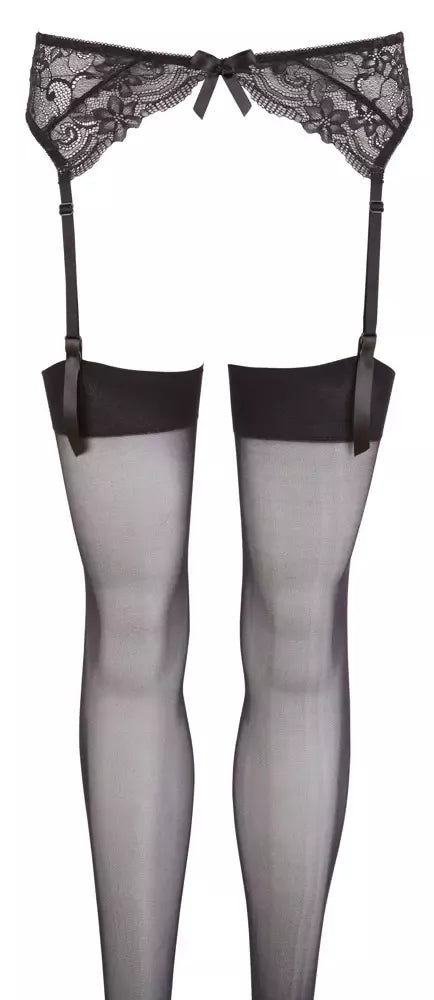 Cottelli Collection nėriniuotas diržas kojinėms, juodas M/L – Elegantiškas apatinio trikotažo rinkinys