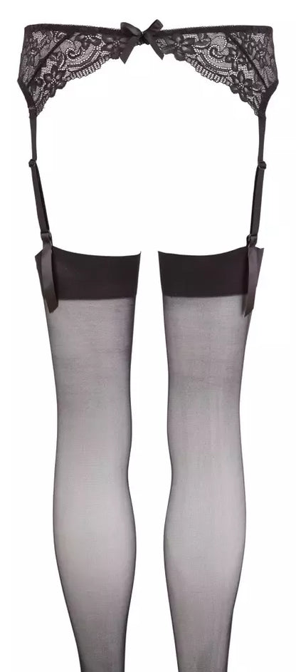 Cottelli Collection nėriniuotas diržas kojinėms, juodas M/L – Elegantiškas apatinio trikotažo rinkinys