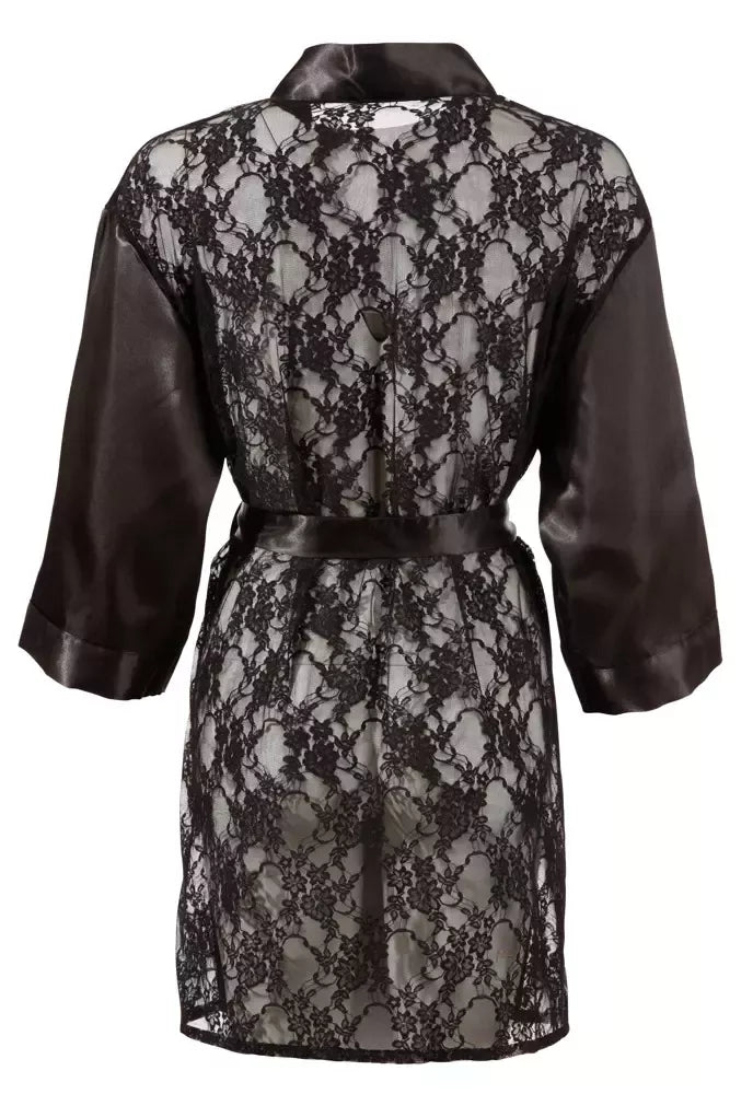 Cottelli Collection nėriniuotas kimono S/M – atlasinis ir gėlėtų nėrinių chalatas