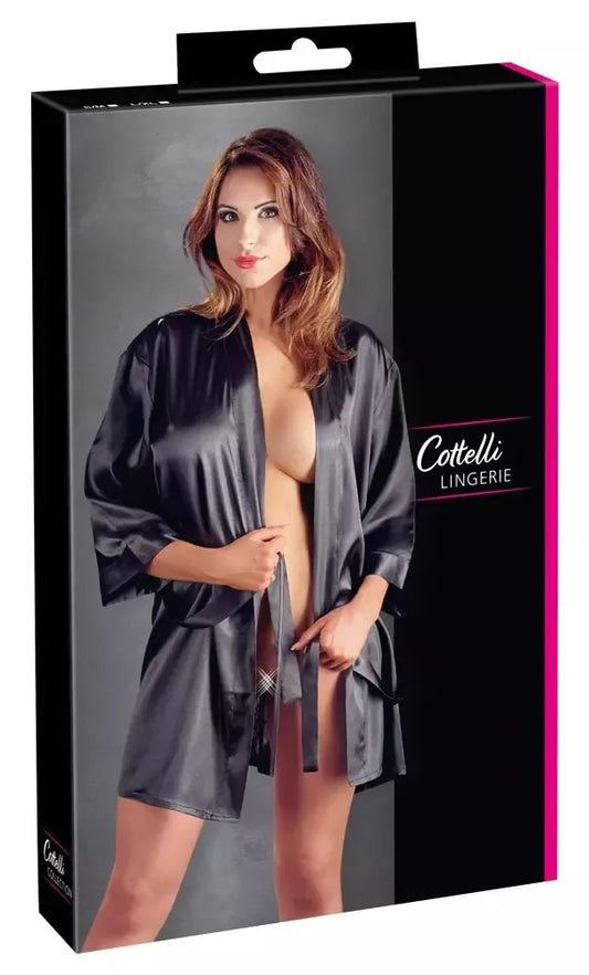Cottelli Collection nėriniuotas kimono S/M – atlasinis ir gėlėtų nėrinių chalatas