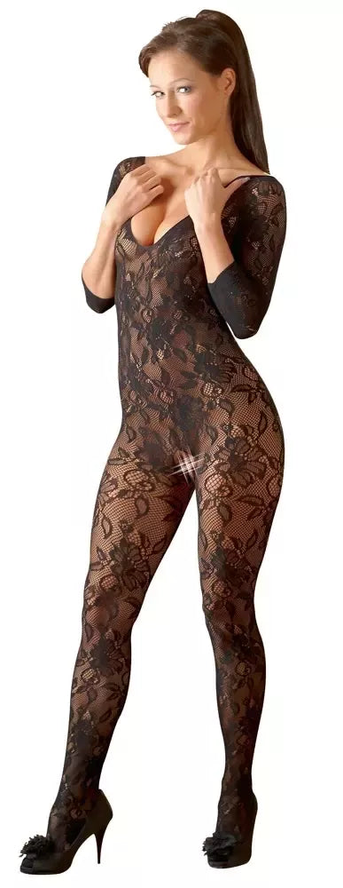 Cottelli Collection nėriniuotas kombinezonas S-L, juodas, gėlėtas, vientisas dizainas