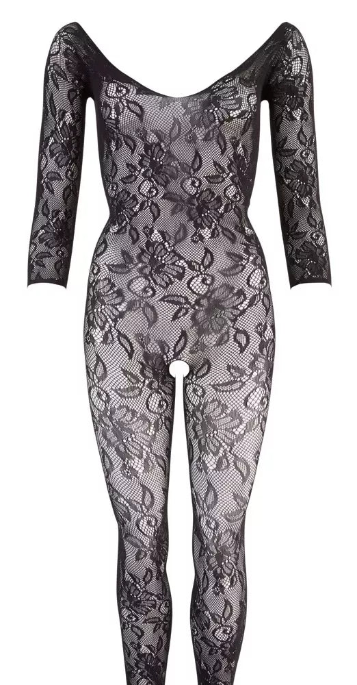 Cottelli Collection nėriniuotas kombinezonas S-L, juodas, gėlėtas, vientisas dizainas