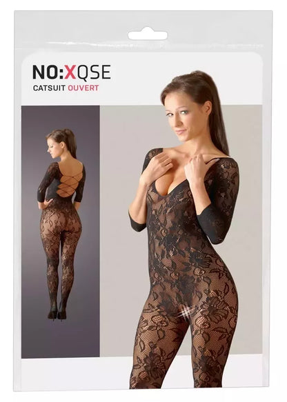 Cottelli Collection nėriniuotas kombinezonas S-L, juodas, gėlėtas, vientisas dizainas