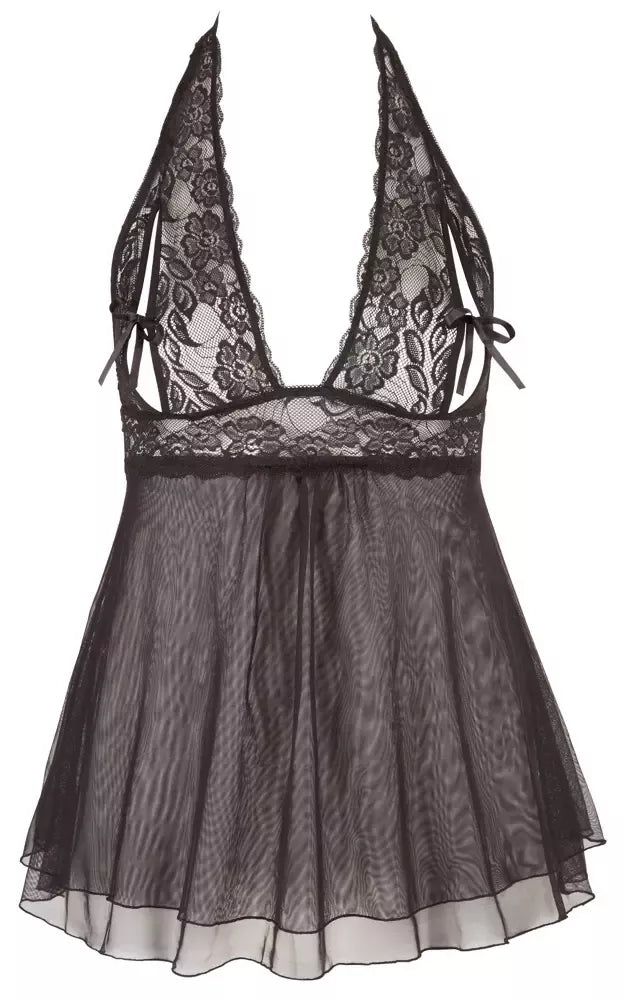 Cottelli Collection nėriniuoti babydoll naktiniai, juodi, 2XL – elegantiškas perregimas dizainas