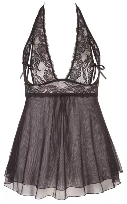 Cottelli Collection nėriniuoti babydoll naktiniai, juodi, 2XL – elegantiškas perregimas dizainas