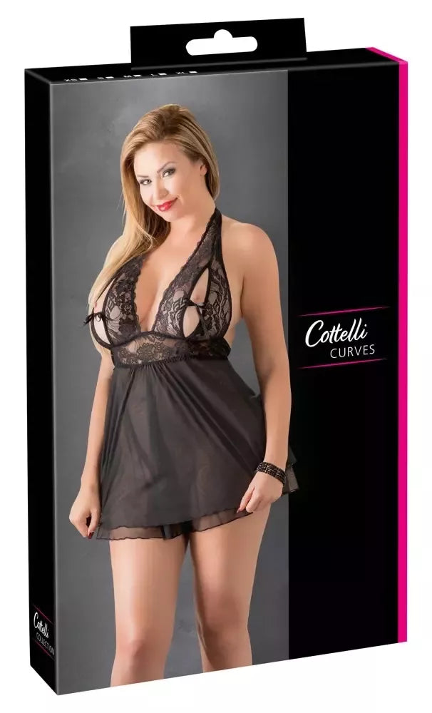 Cottelli Collection nėriniuoti babydoll naktiniai, juodi, 2XL – elegantiškas perregimas dizainas