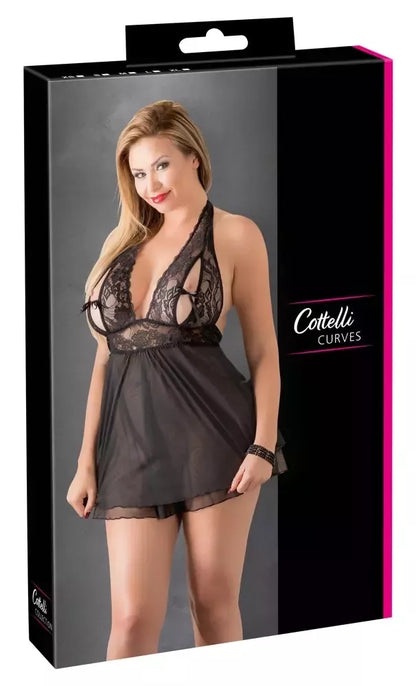 Cottelli Collection nėriniuoti babydoll naktiniai, juodi, 2XL – elegantiškas perregimas dizainas
