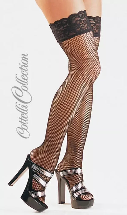 Cottelli Collection nėriniuotos prisegamos kojinės, juodos, M dydis, su silikoniniu sutvirtinimu