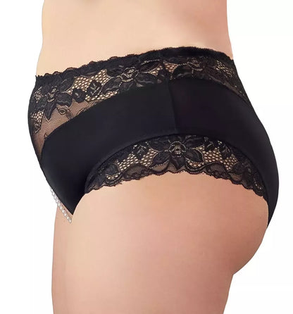 Cottelli Collection Pearl Briefs juodos spalvos, XL dydžio, su nėrinių detalėmis