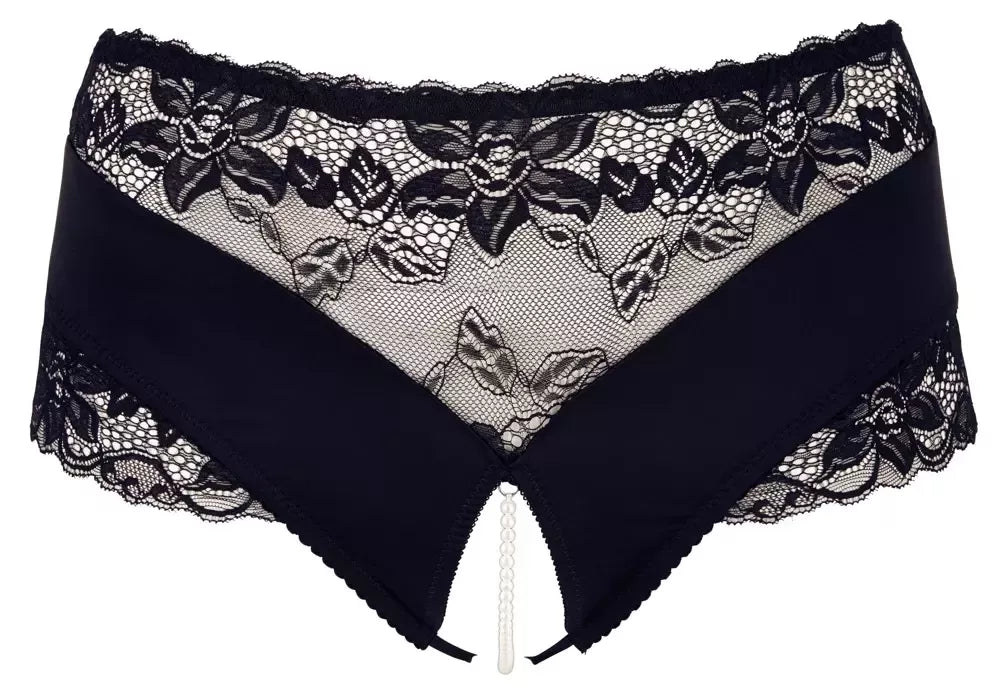 Cottelli Collection Pearl Briefs juodos spalvos, XL dydžio, su nėrinių detalėmis