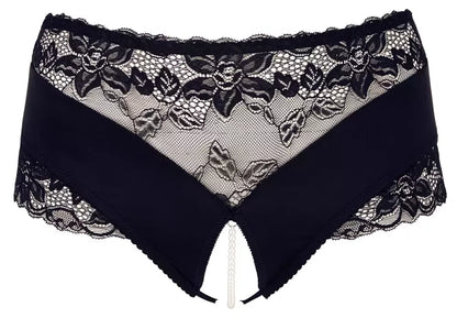 Cottelli Collection Pearl Briefs juodos spalvos, XL dydžio, su nėrinių detalėmis