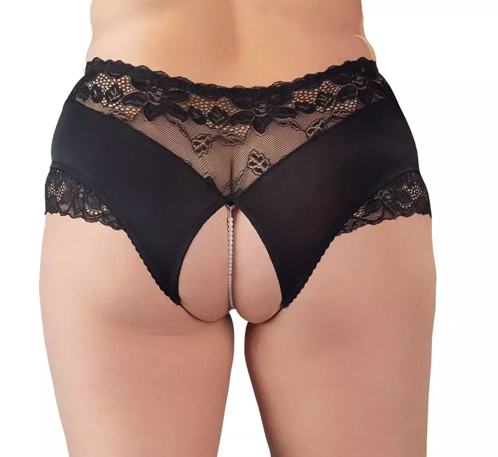 Cottelli Collection Pearl Briefs juodos spalvos, XL dydžio, su nėrinių detalėmis