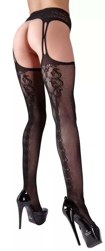 Cottelli Collection pėdkelnės su dirželių imitacija L/XL – juodas tinklelis, siūlės detalė