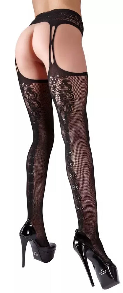 Cottelli Collection pėdkelnės su dirželių imitacija L/XL – juodas tinklelis, siūlės detalė