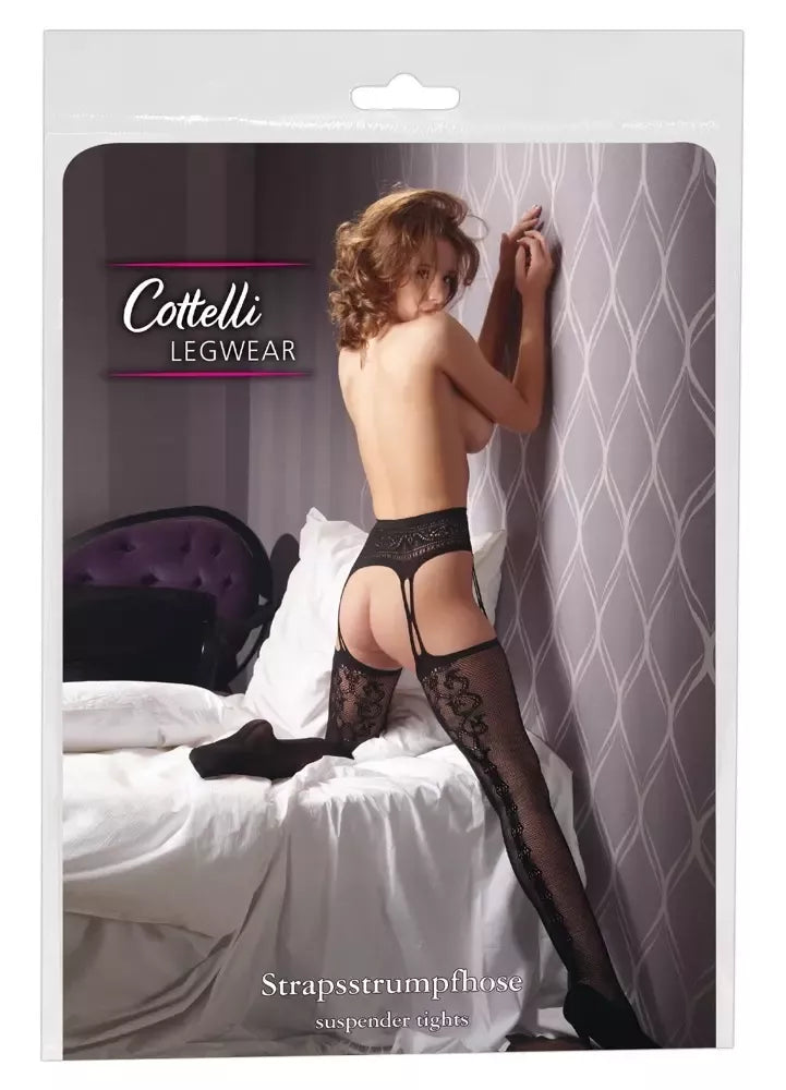 Cottelli Collection pėdkelnės su dirželių imitacija L/XL – juodas tinklelis, siūlės detalė