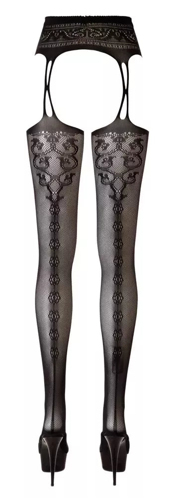 Cottelli Collection pėdkelnės su dirželių imitacija L/XL – juodas tinklelis, siūlės detalė