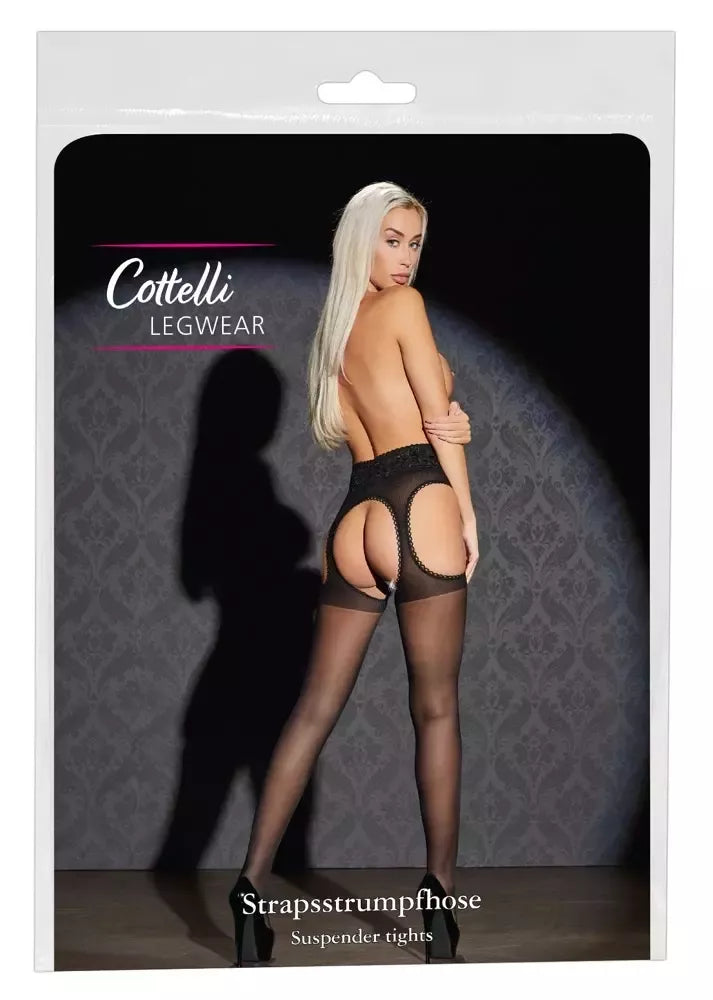 Cottelli Collection pėdkelnės su raištelių imitacija ir nėrinių dizainu, juodos, dydis S-L