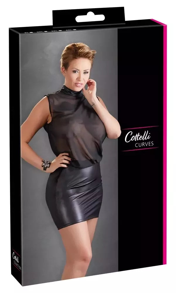 Cottelli Collection permatoma juoda suknelė XL, laisvu viršumi ir aptemptu sijonu