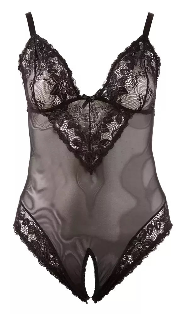 Cottelli Collection permatomas nėriniuotas atviro klyno bodis, juodas, 2XL