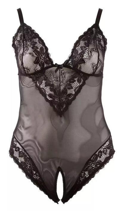 Cottelli Collection permatomas nėriniuotas atviro klyno bodis, juodas, 2XL