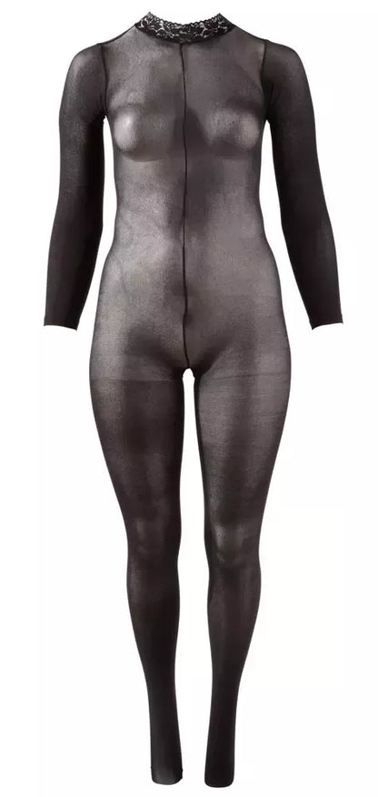 Cottelli Collection Power Net bodis XL-XXL, nėriniuota apykaklė, atviras tarpukojis