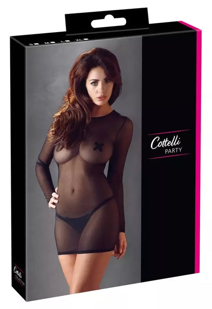 Cottelli Collection Powernet suknelė XL juoda, aptempta ilgomis rankovėmis