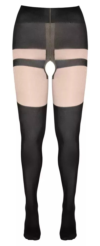 Cottelli Collection raštuotos pėdkelnės su dekoratyviniais raišteliais, juodos, M/L
