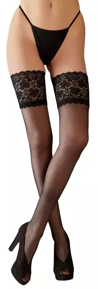 Cottelli Collection savaime prilaikančios kojinės su gėlėtais nėriniais, 20 denų, juodos