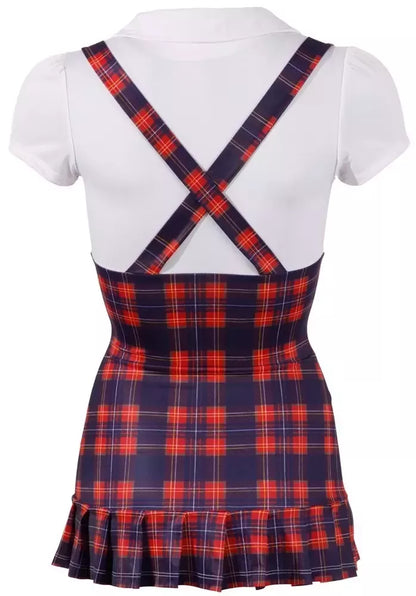Cottelli Collection Schoolgirl Dress L – Mėlyna/Raudona, klostuoto uniformos stiliaus suknelė