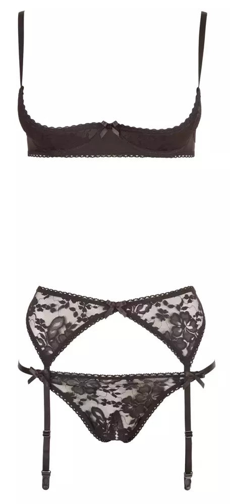 Cottelli Collection Shelf Bra komplektas 80C/M juonių nėrinių, 3 dalių ansamblis