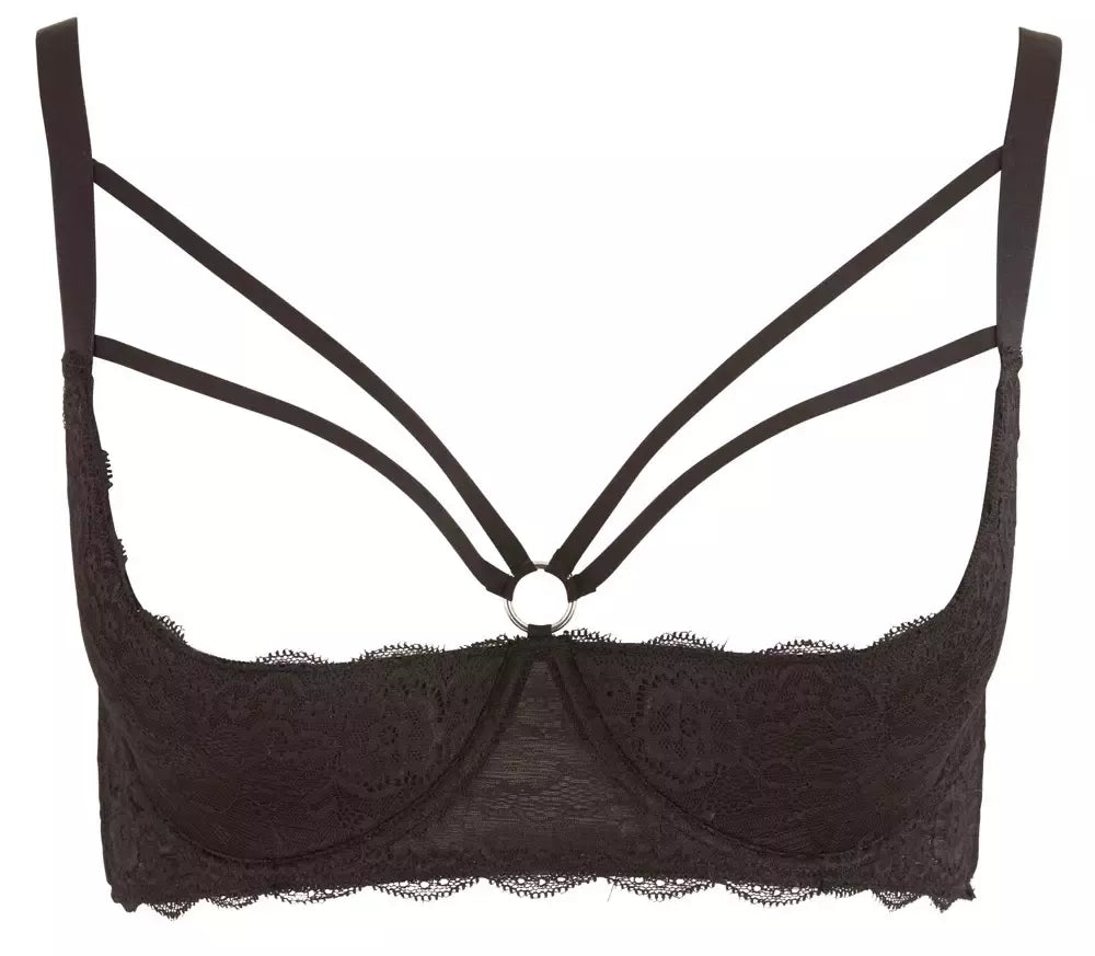 Cottelli Collection Shelf Bra Lace 90D Black – gėlėti nėriniai, reguliuojamos petnešėlės