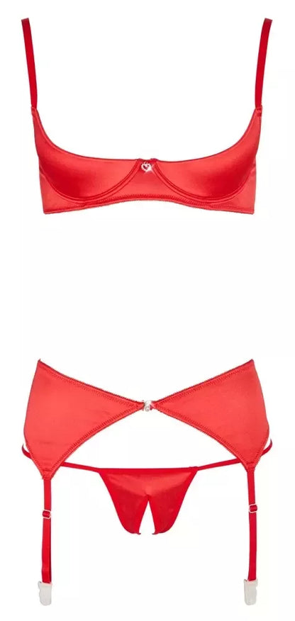 Cottelli Collection Shelf Bra Set Red 85C/L – reguliuojamas 3 dalių apatinio trikotažo komplektas