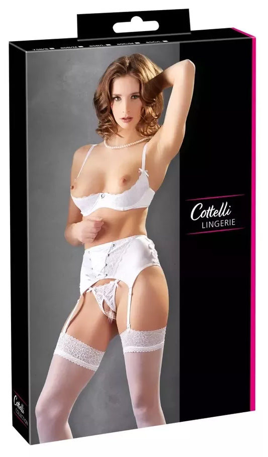 Cottelli Collection Shelf Bra Set White 75B/S atlasinis nėriniuotas apatinis trikotažas