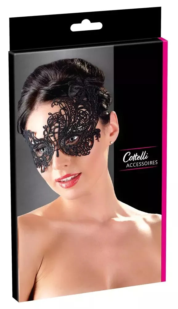 Cottelli Collection siuvinėta akių kaukė, elegantiškas juodų nėrinių dizainas