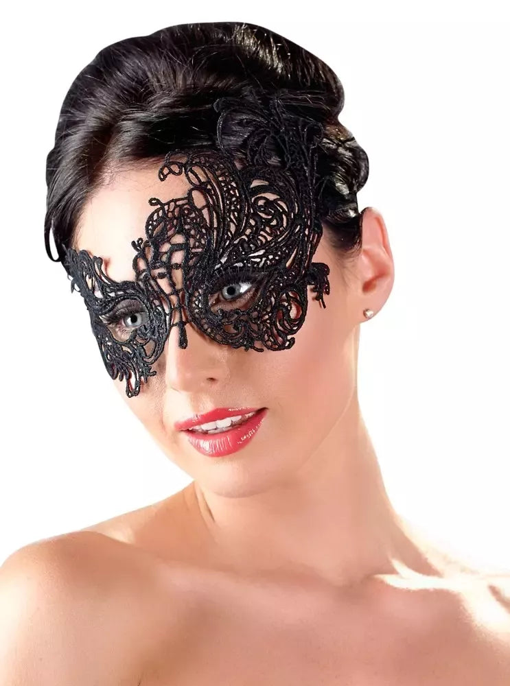Cottelli Collection siuvinėta akių kaukė, elegantiškas juodų nėrinių dizainas