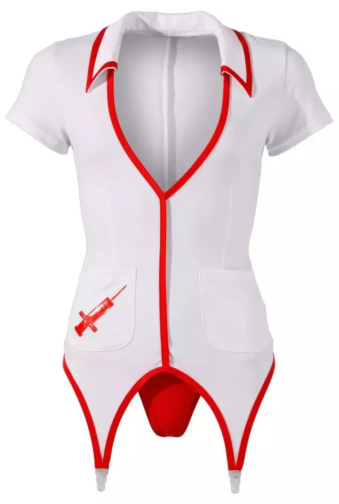Cottelli Collection slaugytojos uniforma XL - Balta ir raudona, trumpomis rankovėmis