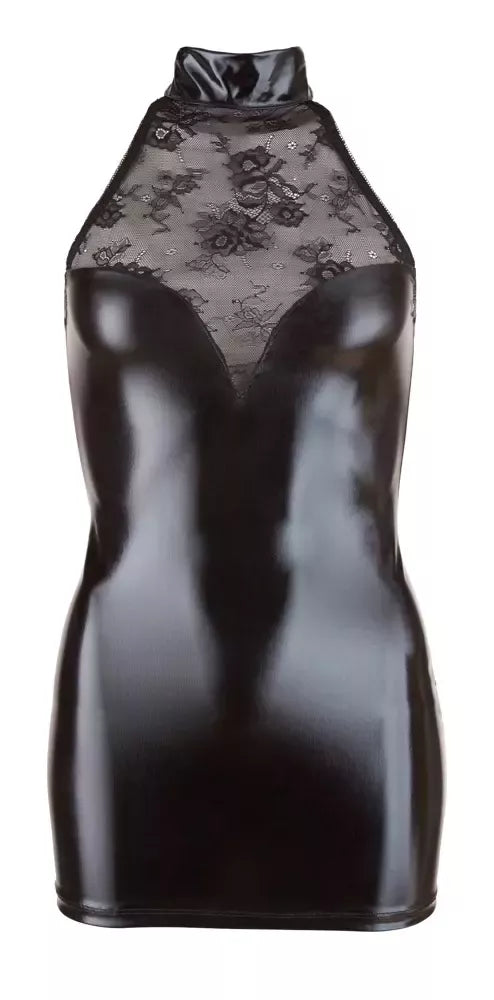 Cottelli Collection suknelė Dress M, juoda, „wet look“ audinys ir nėriniai, elegantiškas dizainas