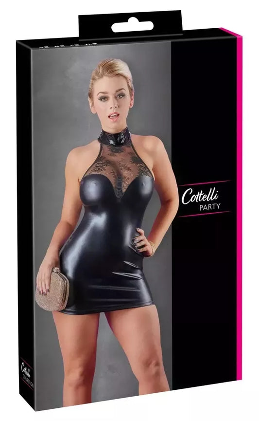 Cottelli Collection suknelė Dress M, juoda, „wet look“ audinys ir nėriniai, elegantiškas dizainas
